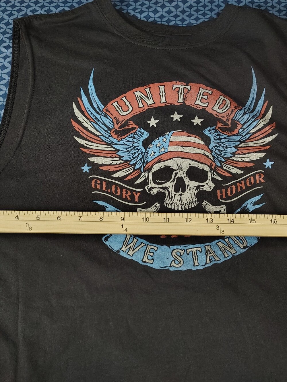 Patriotic Skull Graphic Tee - Black / Red / Blue - Picture 5 of 8